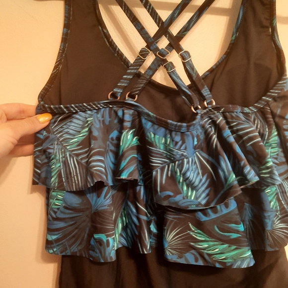 NWT Ocean Blues Blue Palm Leaves Print One Piece Swimsuit - Picture 12 of 14